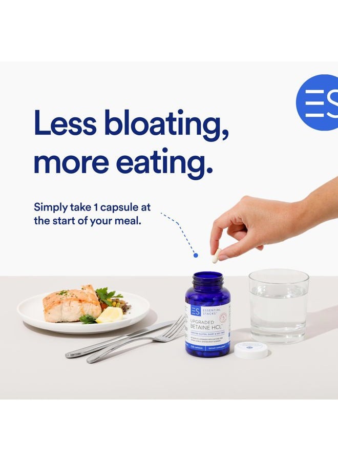 Essential Stacks بيتاين HCL مع بيبسين، عصارة الصفراء، جنتيان عضوي وزنجبيل - مكمل بيتاين هيدروكلوريد مع إنزيمات هضمية، صفراء ومرارة - خالي من الجلوتين، الألبان وفول الصويا (120 كبسولة) - Image 2