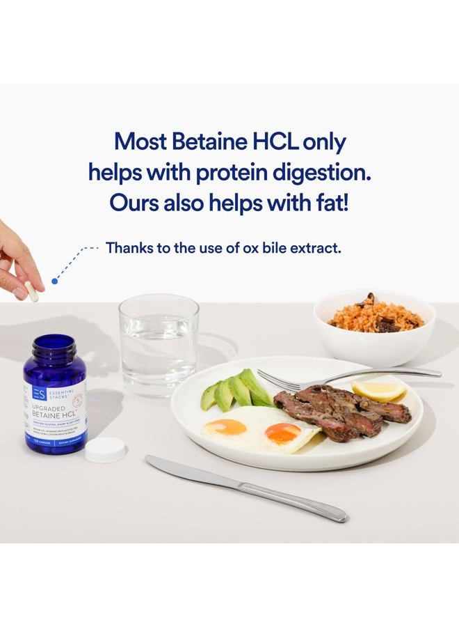 Essential Stacks بيتاين HCL مع بيبسين، عصارة الصفراء، جنتيان عضوي وزنجبيل - مكمل بيتاين هيدروكلوريد مع إنزيمات هضمية، صفراء ومرارة - خالي من الجلوتين، الألبان وفول الصويا (120 كبسولة) - Image 4