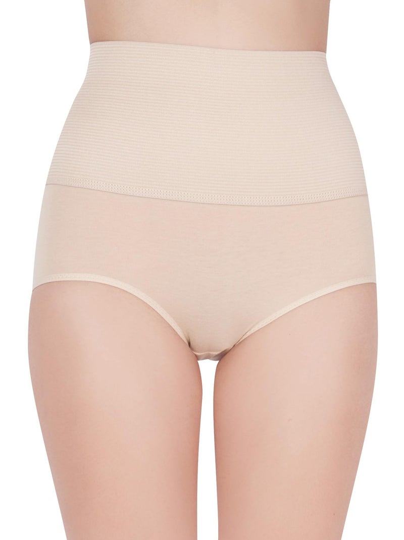 PLUMBURY Women's Cotton High Waist Tummy Tucker Panty for Postpartum | Post Pregnancy Support Tummy Shaping & Trimming Briefs, Beige, Size XL - Image 1