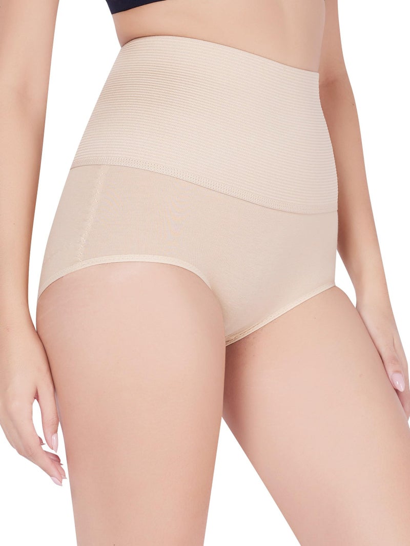 PLUMBURY Women's Cotton High Waist Tummy Tucker Panty for Postpartum | Post Pregnancy Support Tummy Shaping & Trimming Briefs, Beige, Size XL - Image 5