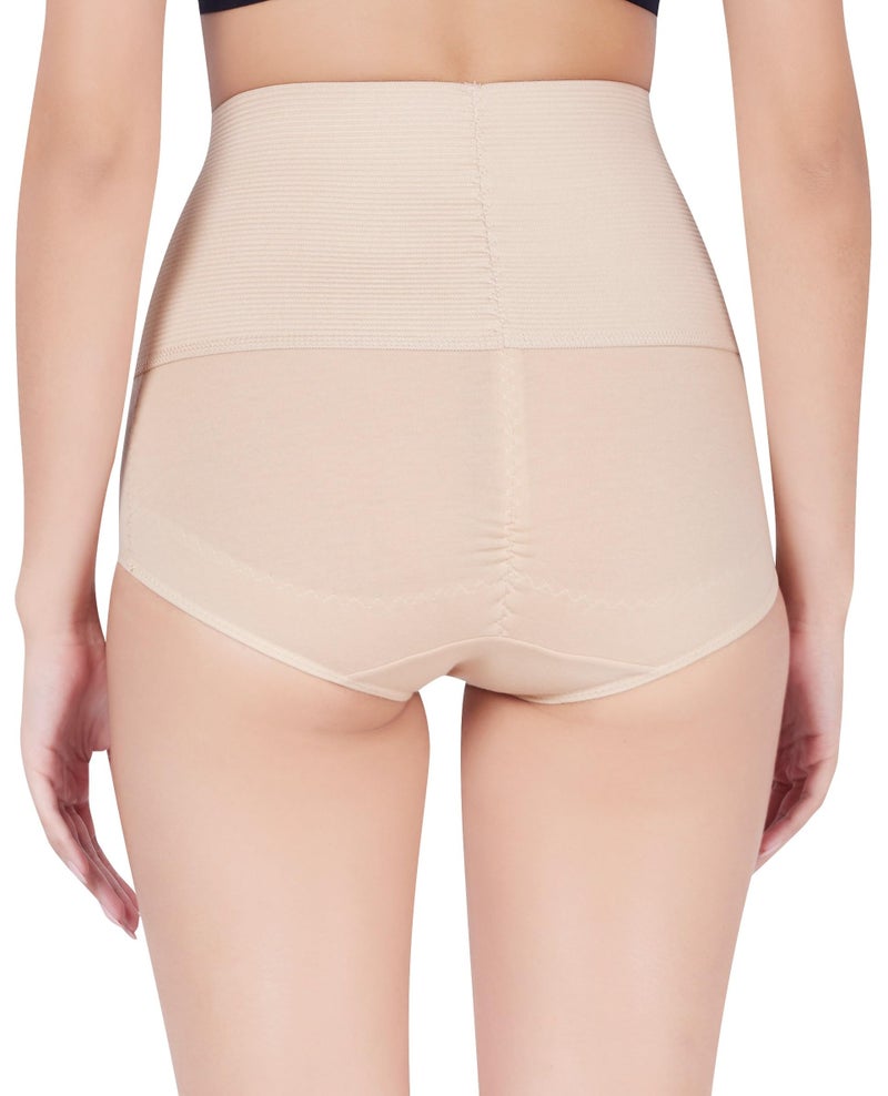 PLUMBURY Women's Cotton High Waist Tummy Tucker Panty for Postpartum | Post Pregnancy Support Tummy Shaping & Trimming Briefs, Beige, Size XL - Image 3