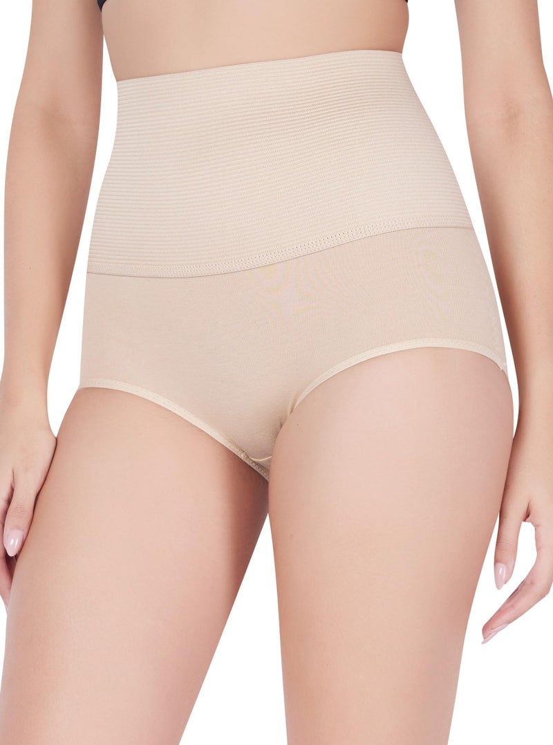 PLUMBURY Women's Cotton High Waist Tummy Tucker Panty for Postpartum | Post Pregnancy Support Tummy Shaping & Trimming Briefs, Beige, Size XL - Image 2