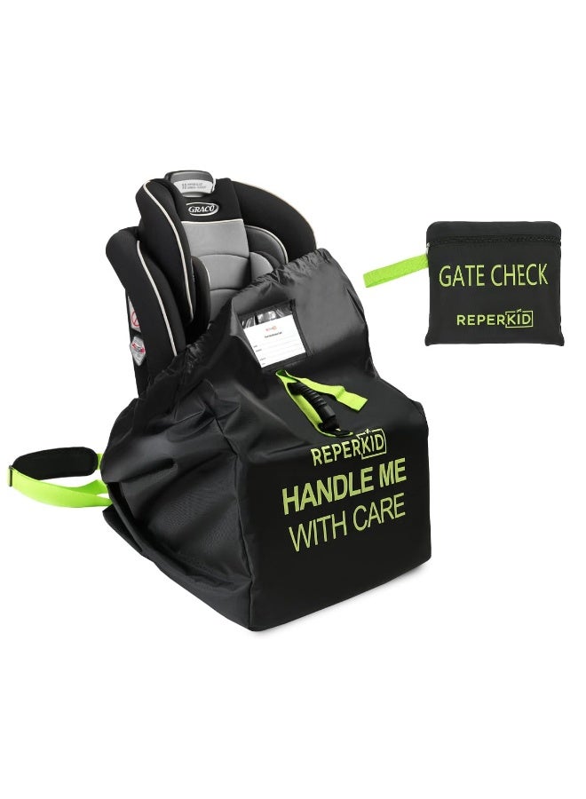 reperkid Car Seat Travel Bag for Airplane, Black and Green, 33" H x 18" W x 18" D, Fits Most Convertible, Booster and Infant Car Seats – Premium Waterproof Cover, Adjustable Shoulder Strap - Image 1