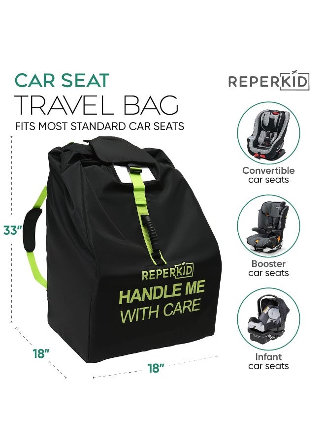 reperkid Car Seat Travel Bag for Airplane, Black and Green, 33" H x 18" W x 18" D, Fits Most Convertible, Booster and Infant Car Seats – Premium Waterproof Cover, Adjustable Shoulder Strap - Image 4