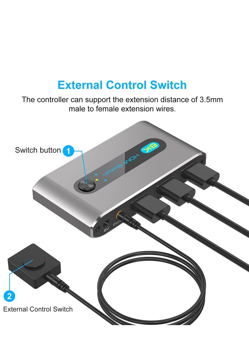 Excefore - HDMI 2.1 Switch 8K 2 In 1 Out Switcher Port Support 60Hz 4K 120Hz HDCP 2.3 Ultra HD 3D for Xbox PS4 PS5 Roku UHD TV Monitor Projector with Wire-Desktop Controller - Image 1