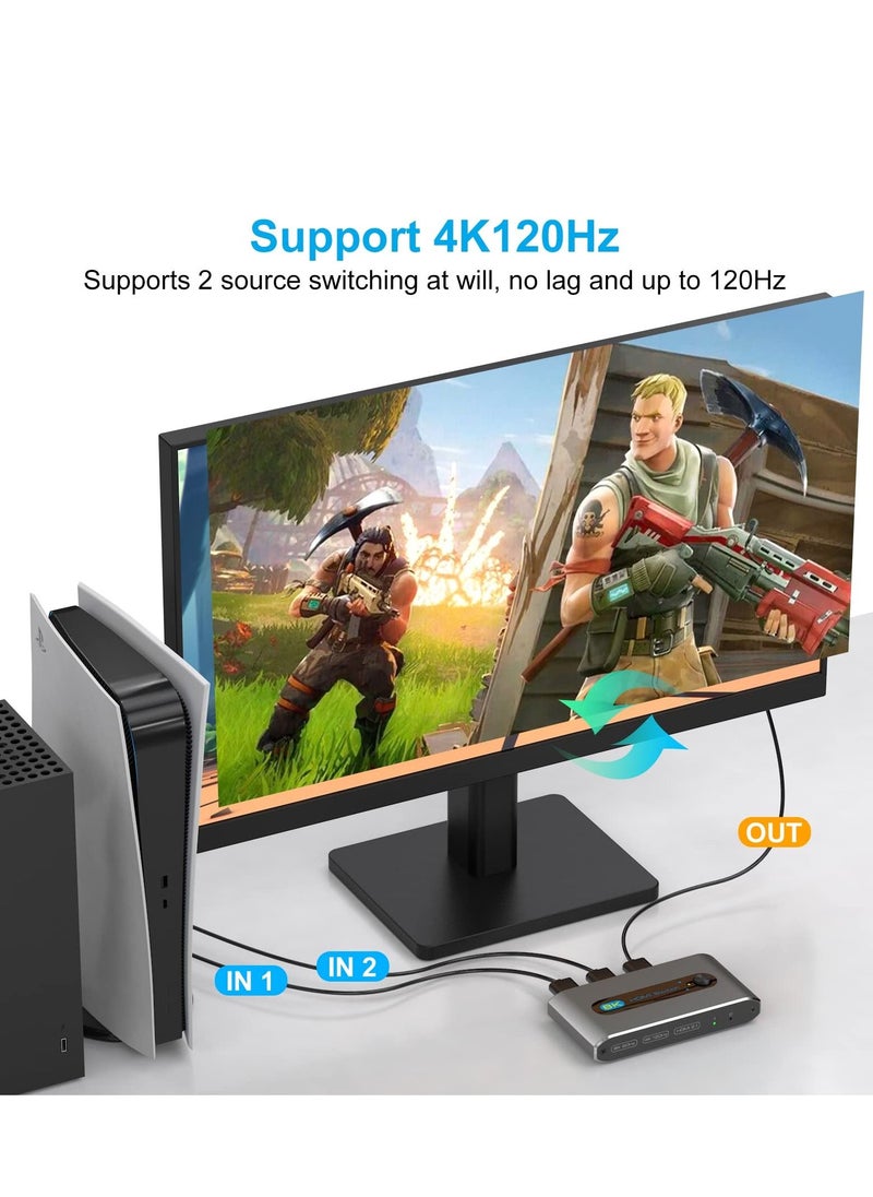 Excefore - HDMI 2.1 Switch 8K 2 In 1 Out Switcher Port Support 60Hz 4K 120Hz HDCP 2.3 Ultra HD 3D for Xbox PS4 PS5 Roku UHD TV Monitor Projector with Wire-Desktop Controller - Image 1