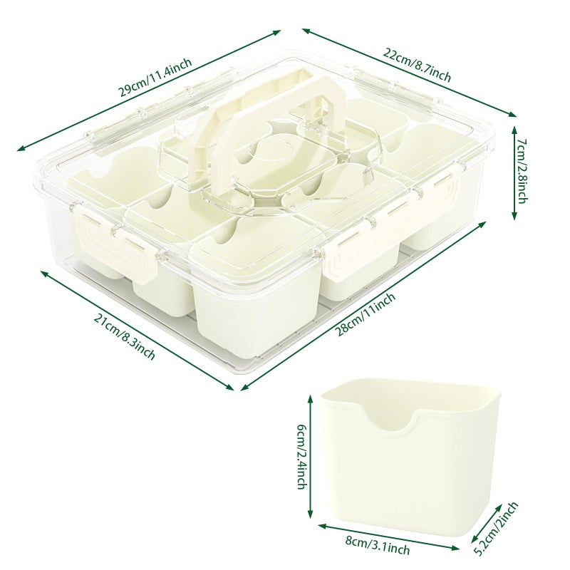 REBECAT Divided Serving Tray with Lid and Handles 9 Compartments Snack Box Container Charcuterie Organizer Snackle Box Container for Candy,Nutsï¼ŒFruits,Snacks,2 Pack,Beige - Image 4