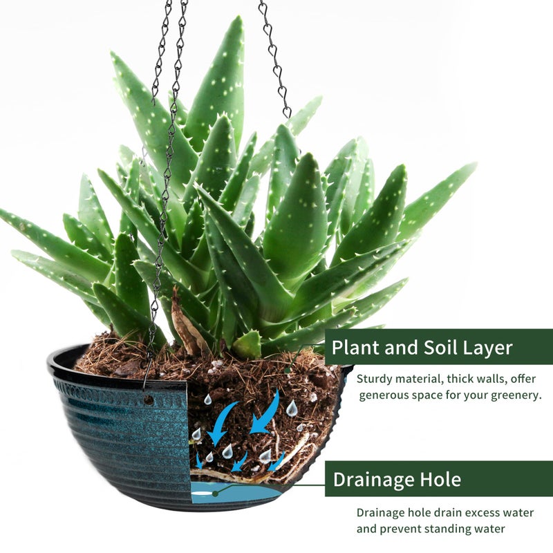 Vanslogreen 12 inch Hanging Planters for Indoor Outdoor Plants, 2 Pack Large Hanging Flower Pots with Drainage Holes and Chain, Glazed Hanging Baskets for Home Garden Decoration, Blue - Image 5
