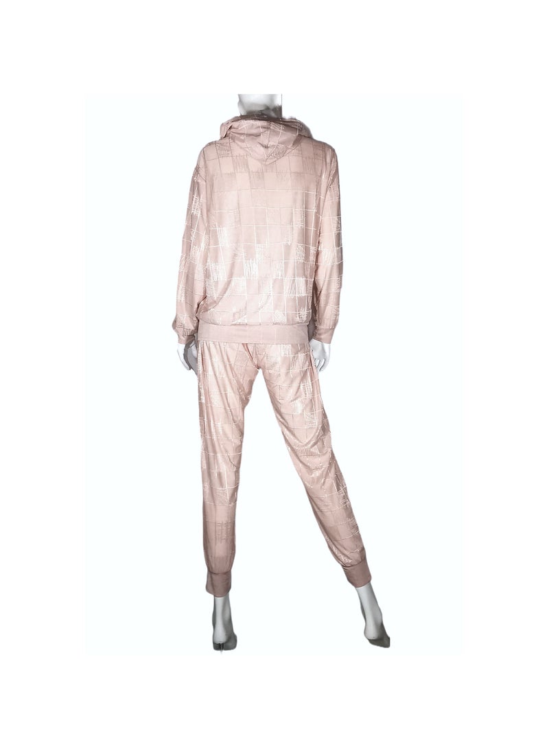 Sana'a Kayum Pink Jacquard Textured Hoodie And Track Set  - Image 2