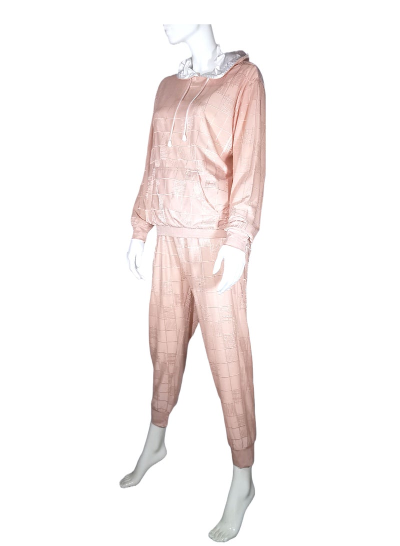 Sana'a Kayum Pink Jacquard Textured Hoodie And Track Set  - Image 1