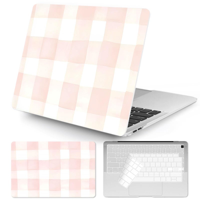 Seorsok Compatible with MacBook Air 13 Inch Case 2022 2021 2020-2018 Release A1932 A2179 M1 A2337,Cute Pink Retro Checkered Aesthetic Plastic Hard Case with Transparent Keyboard Cover,Pink Checkered - Image 1