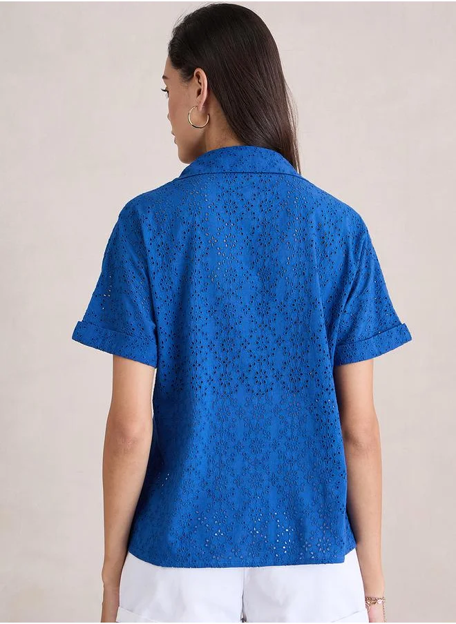 فيميلا Schiffli Short Sleeve Shirt with Pocket by Styli