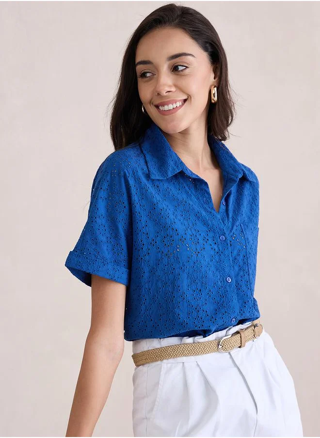 فيميلا Schiffli Short Sleeve Shirt with Pocket by Styli