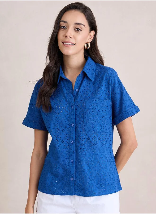 فيميلا Schiffli Short Sleeve Shirt with Pocket by Styli