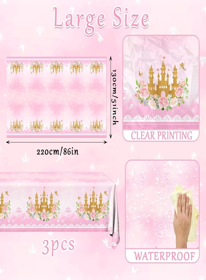 Peghoqu 3 Pack Princess Tablecloth Party Decorations Pink Princess Birthday Themed Decorations Disposable Plastic Table Cover for Baby Shower Girls Princess Glitter Castle Party Supplies Table Decor - Image 4