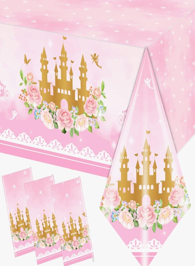 Peghoqu 3 Pack Princess Tablecloth Party Decorations Pink Princess Birthday Themed Decorations Disposable Plastic Table Cover for Baby Shower Girls Princess Glitter Castle Party Supplies Table Decor - Image 1