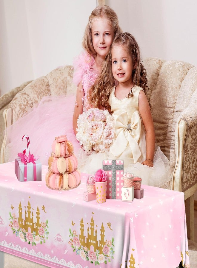 Peghoqu 3 Pack Princess Tablecloth Party Decorations Pink Princess Birthday Themed Decorations Disposable Plastic Table Cover for Baby Shower Girls Princess Glitter Castle Party Supplies Table Decor - Image 5