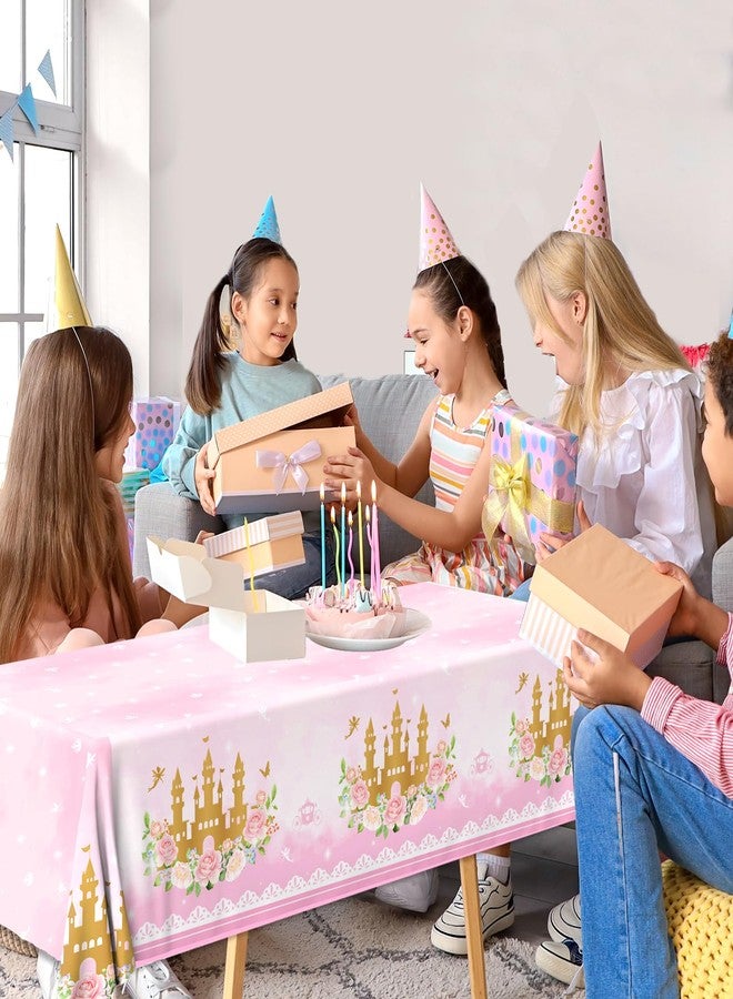 Peghoqu 3 Pack Princess Tablecloth Party Decorations Pink Princess Birthday Themed Decorations Disposable Plastic Table Cover for Baby Shower Girls Princess Glitter Castle Party Supplies Table Decor - Image 2