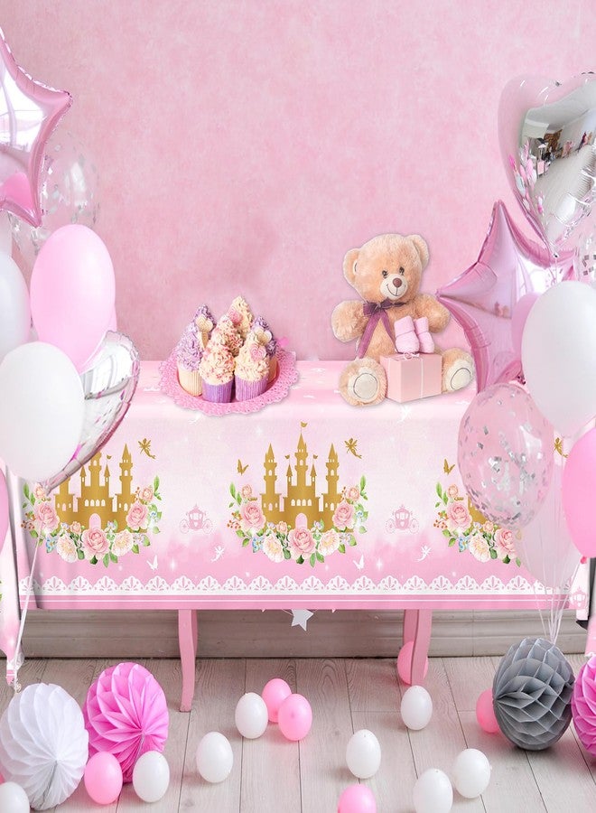 Peghoqu 3 Pack Princess Tablecloth Party Decorations Pink Princess Birthday Themed Decorations Disposable Plastic Table Cover for Baby Shower Girls Princess Glitter Castle Party Supplies Table Decor - Image 3