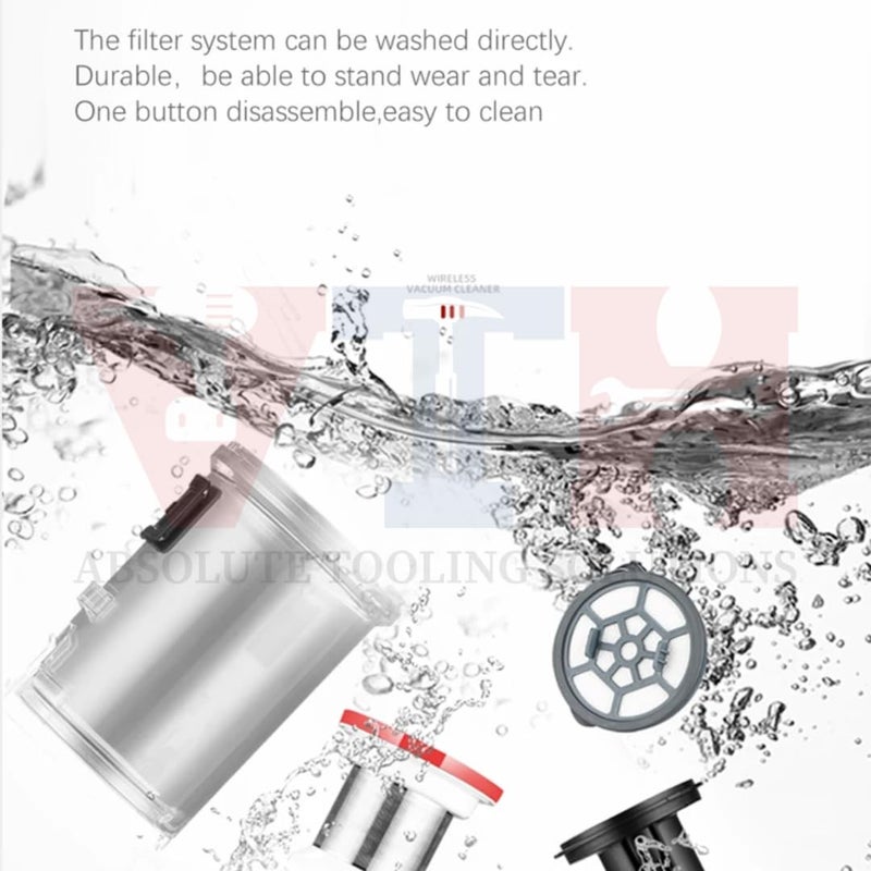 VTH WITH TAGLINE ABSOLUTE TOOLING SOLUTIONS مكنسة كهربائية محمولة VTH بقوة 2000 واط مع شفط 18 كيلو باسكال وسلك بطول 5 أمتار وفلتر قابل للغسل وسعة غبار 06 لتر وتصميم مريح مثالي لتنظيف المنزل والمكتب والسيارة - Image 5