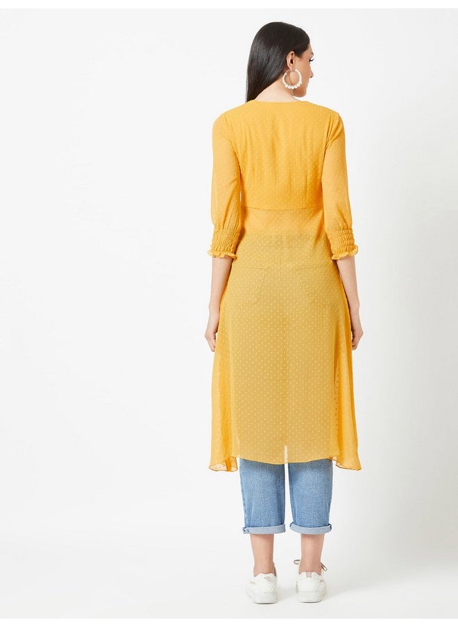Miss Chase - Miss Chase Women's Mustard Yellow V-Neck 3/4 Sleeves Solid Empire Maxi Top - Image 1