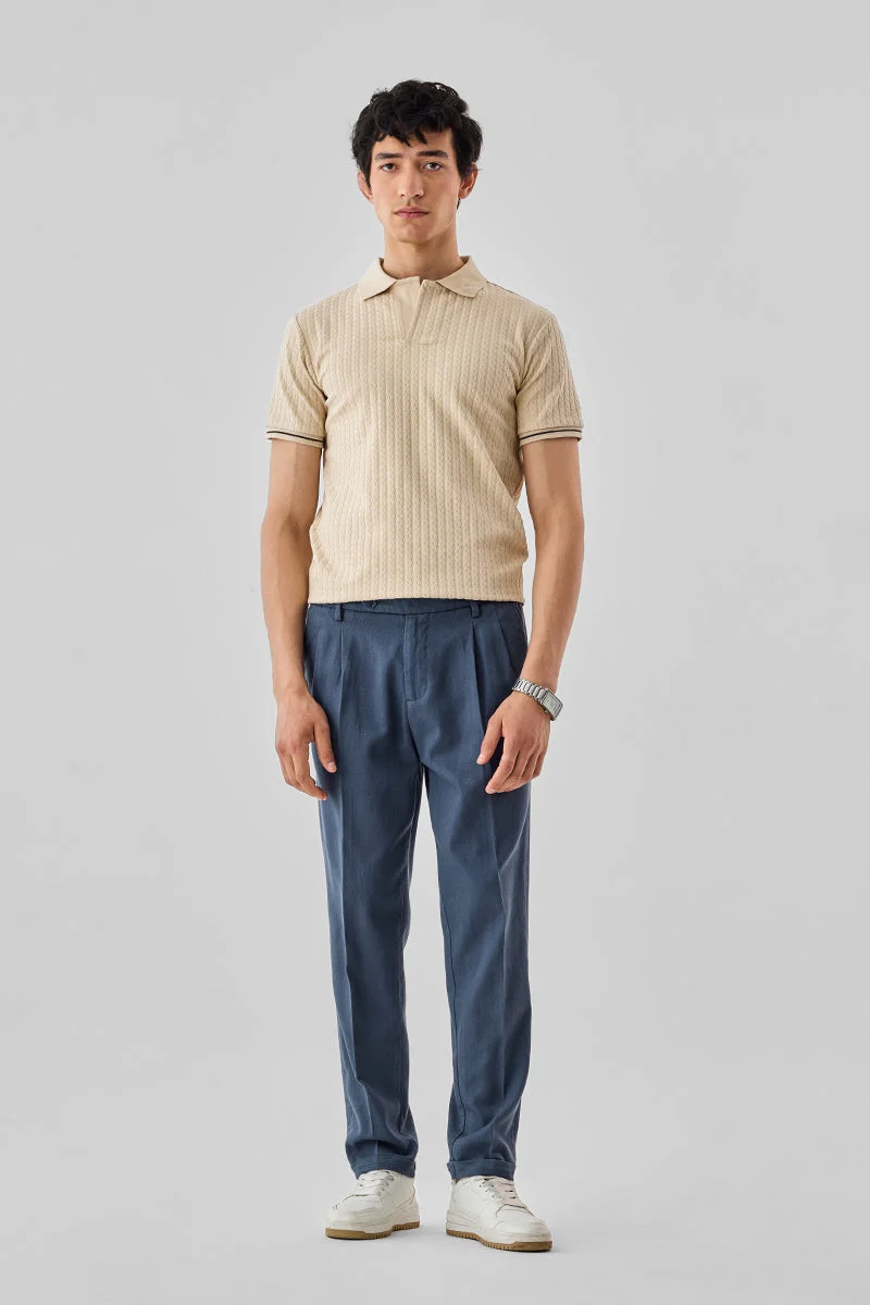 Snitch Blue Slim Fit 100% Cotton Twill Trousers for Men | Best Price UAE