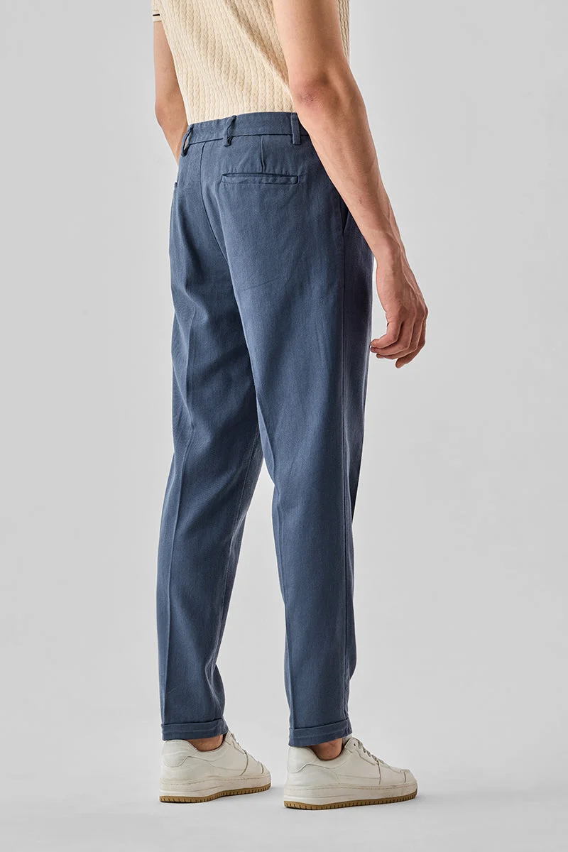 Snitch Blue Slim Fit 100% Cotton Twill Trousers for Men | Best Price UAE