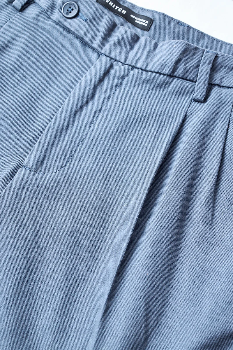 Snitch Blue Slim Fit 100% Cotton Twill Trousers for Men | Best Price UAE