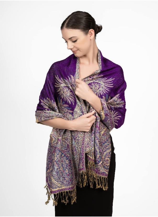 Achillea - Achillea Luxurious Big Paisley Jacquard Layered Woven Pashmina Shawl Wrap Scarf Stole (Purple) - Image 1