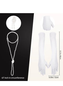 SYOSI 1920s Flapper Costume Accessories Set, Gatsby Costume Accessories Set for Women 20s Headpiece Earrings Gloves Holder Pearl Necklace and Feather Fan  - Image 3