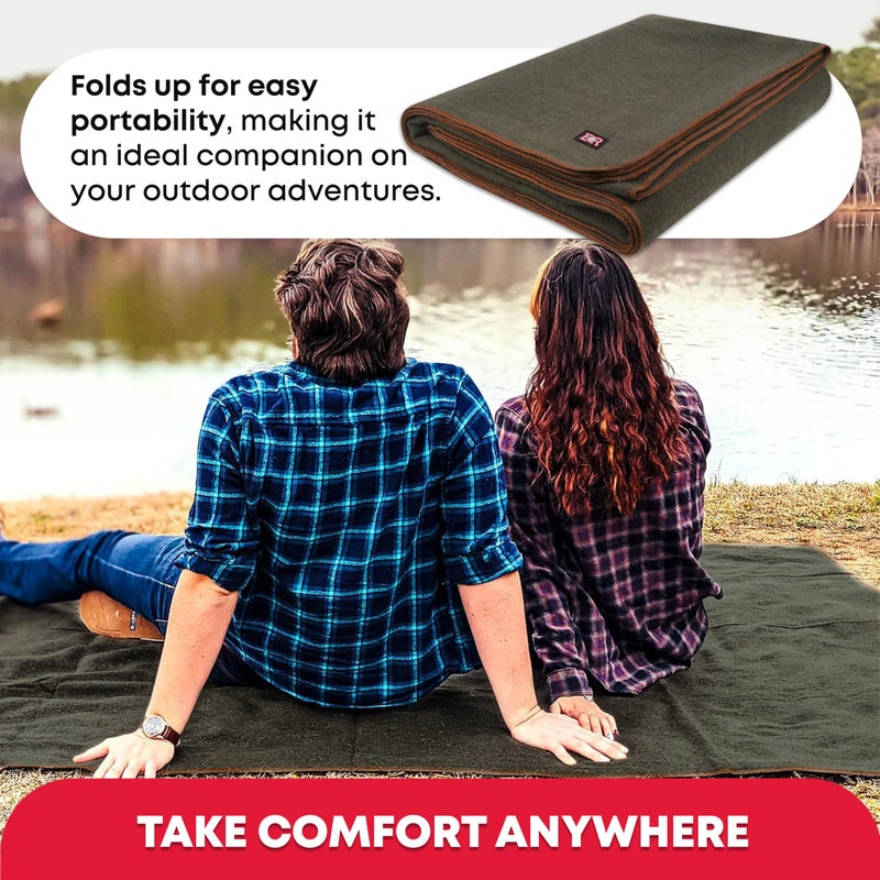 Ever Ready First Aid Military Wool Blanket - 80% Wool, Washable, Perfect for Outdoors, Camping, Picnic, Travel, Car & Bushcraft Emergency Blanket, 96" x 66", 5 lbs. - Olive Drab Green - Twin - Image 2