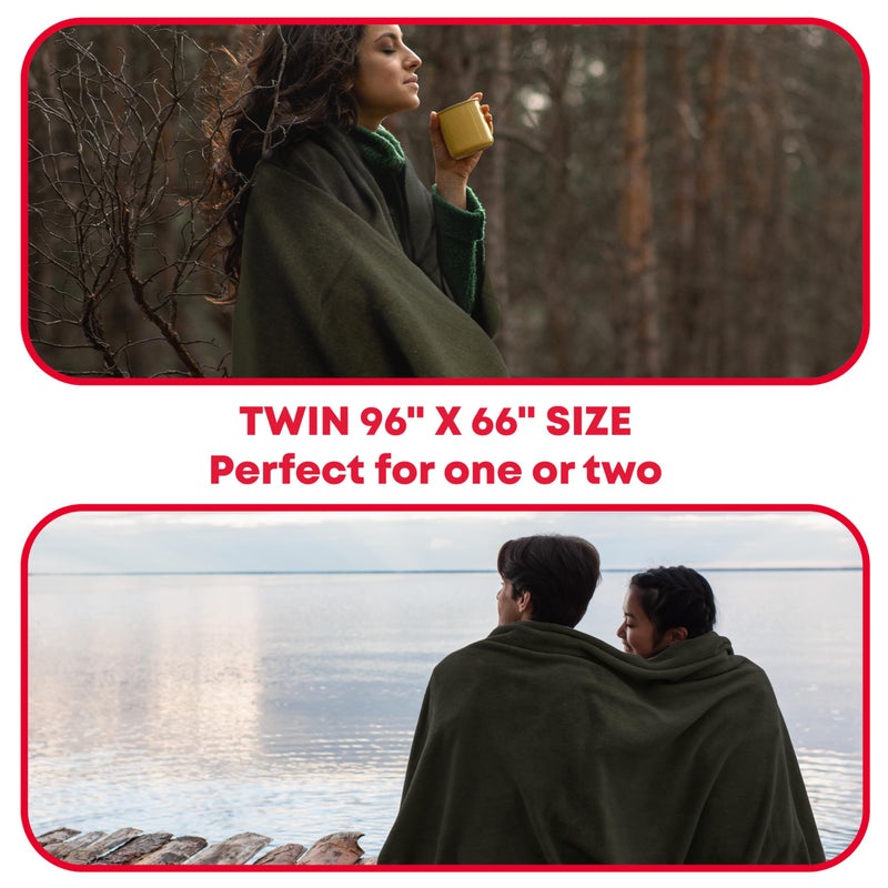 Ever Ready First Aid Military Wool Blanket - 80% Wool, Washable, Perfect for Outdoors, Camping, Picnic, Travel, Car & Bushcraft Emergency Blanket, 96" x 66", 5 lbs. - Olive Drab Green - Twin - Image 5