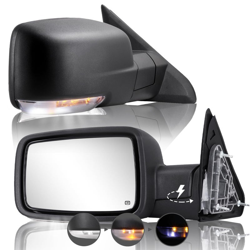 Side Mirror Compatible with Towing Mirror 20092018 Dodge Ram 1500 20102018 Dodge Ram 2500 3500 4500 5500 with POWER FOLDING Power Adjustment Heated Turn Signal temperature sensor One Pair