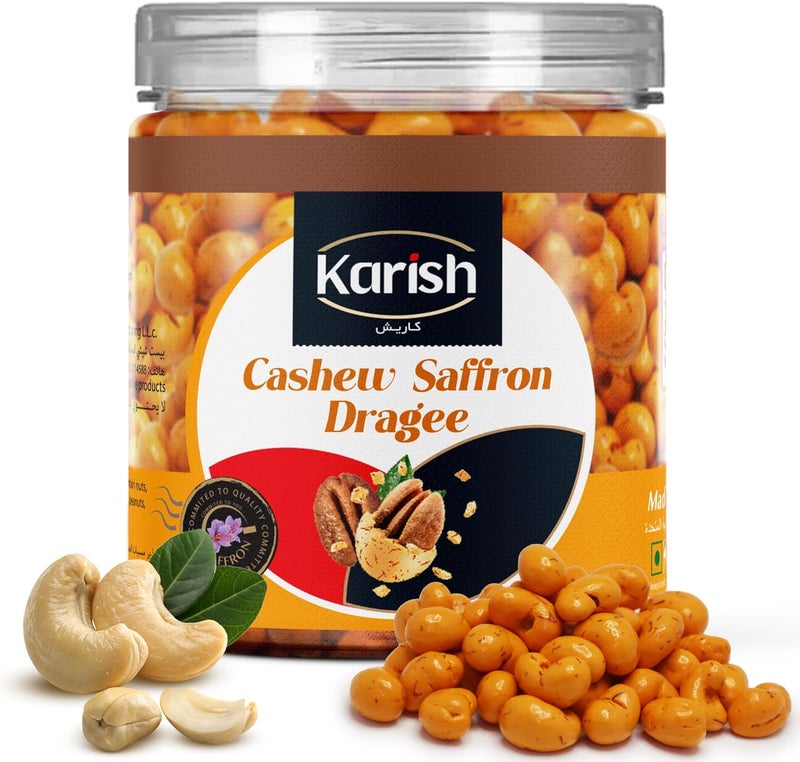 Karish Cashew Nut Coated With Saffron Chocolate | Natural & Rich in Aroma of Kesar | Unique Gourmet Gift For Special Occasions | Delicious Dry Fruits Choco Snack For Family & Loved Ones | 180 gm - Image 1
