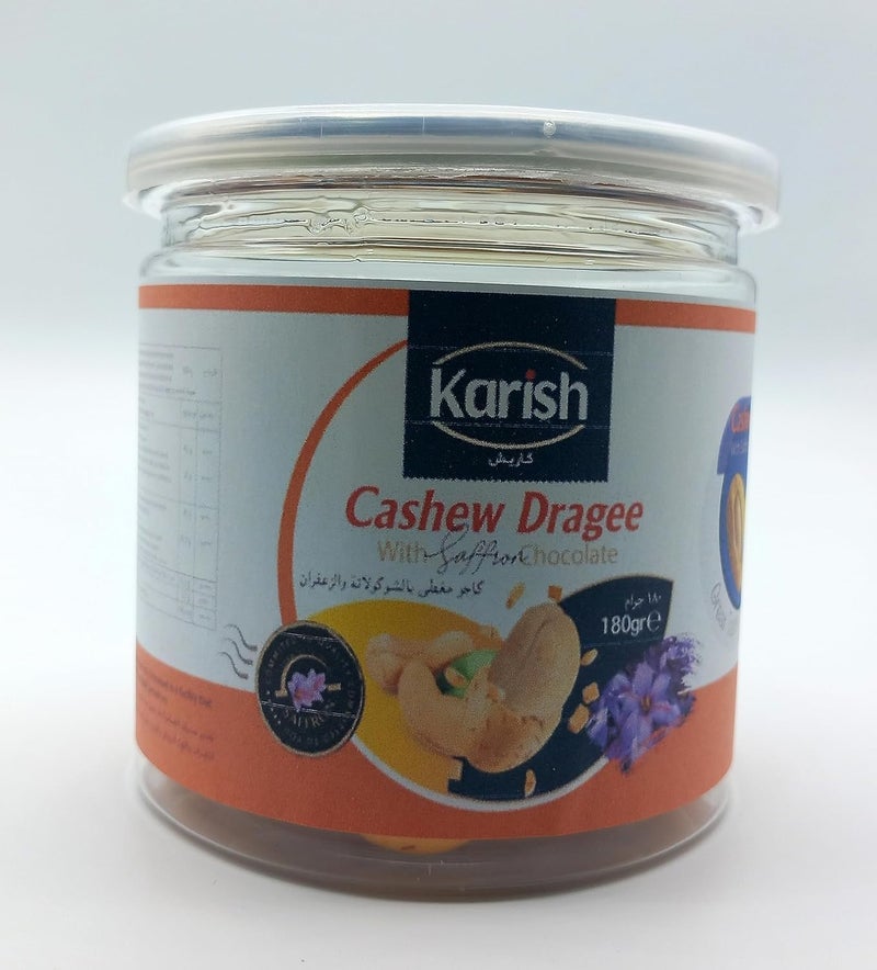 Karish Cashew Nut Coated With Saffron Chocolate | Natural & Rich in Aroma of Kesar | Unique Gourmet Gift For Special Occasions | Delicious Dry Fruits Choco Snack For Family & Loved Ones | 180 gm - Image 2