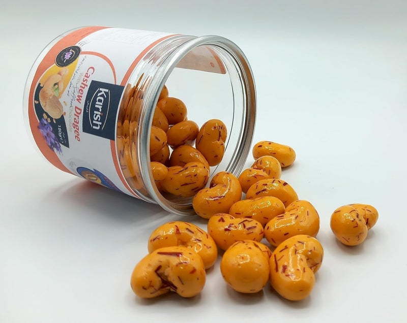 Karish Cashew Nut Coated With Saffron Chocolate | Natural & Rich in Aroma of Kesar | Unique Gourmet Gift For Special Occasions | Delicious Dry Fruits Choco Snack For Family & Loved Ones | 180 gm - Image 4