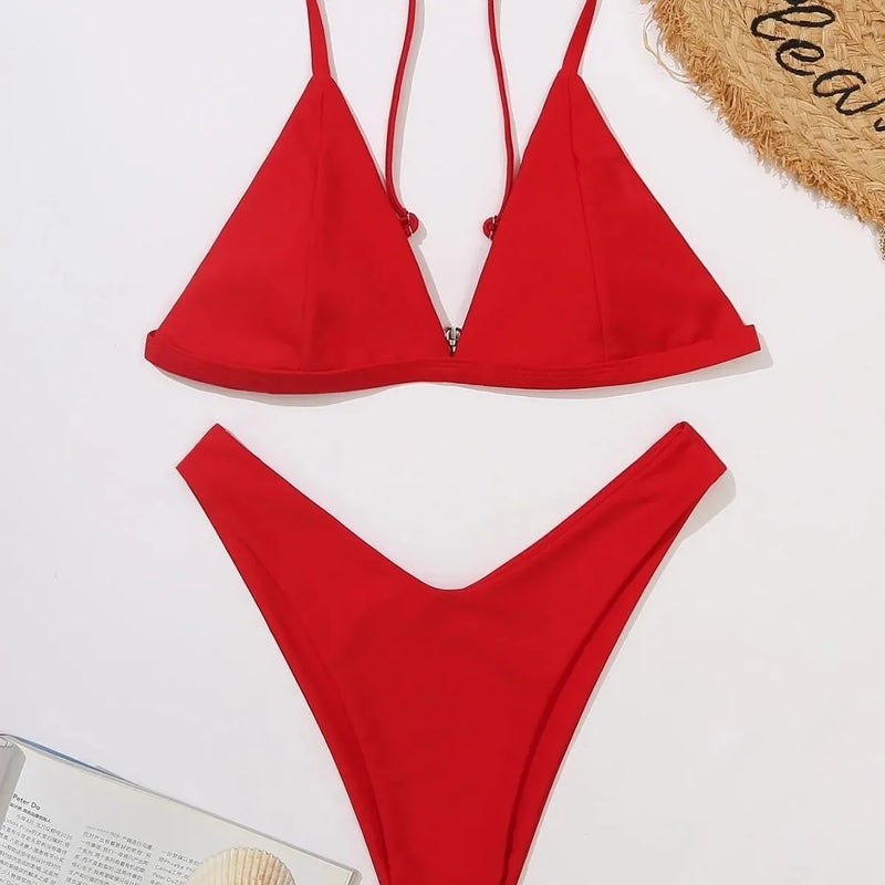 2024 Explosions bikini and Foreign Trade AliExpress Solid Color Triangle Backless Sexy Bikini Swimsuit Swimsuit Women - Image 5
