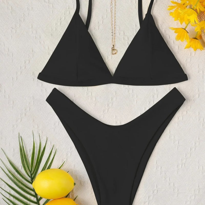 2024 Explosions bikini and Foreign Trade AliExpress Solid Color Triangle Backless Sexy Bikini Swimsuit Swimsuit Women - Image 4
