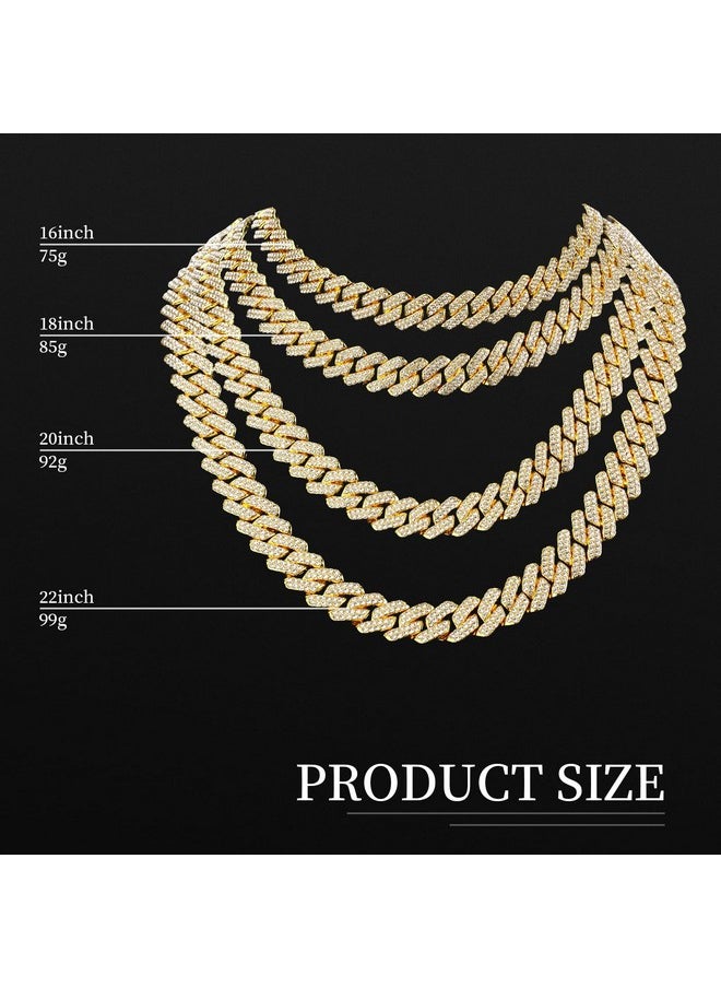 Batiyeer - 3 Pcs Cuban Link Chain Necklace Bracelet Rhinestone Hoop Earrings Bling Crystal Hip Hop Jewelry For Women(18 Inch,Gold) - Image 1
