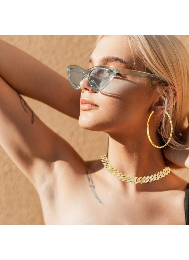 Batiyeer - 3 Pcs Cuban Link Chain Necklace Bracelet Rhinestone Hoop Earrings Bling Crystal Hip Hop Jewelry For Women(18 Inch,Gold) - Image 1