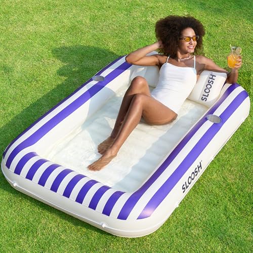 SLOOSH Inflatable Tanning Pool Lounger Float 70 x 46 Pool Floats Adult with Pillow 4 in 1 Suntan Tub Raft FloatieSunbathing Bed Lounge for Water Blow Up Ball Pit Party GiftsPink Tiedye - Image 1