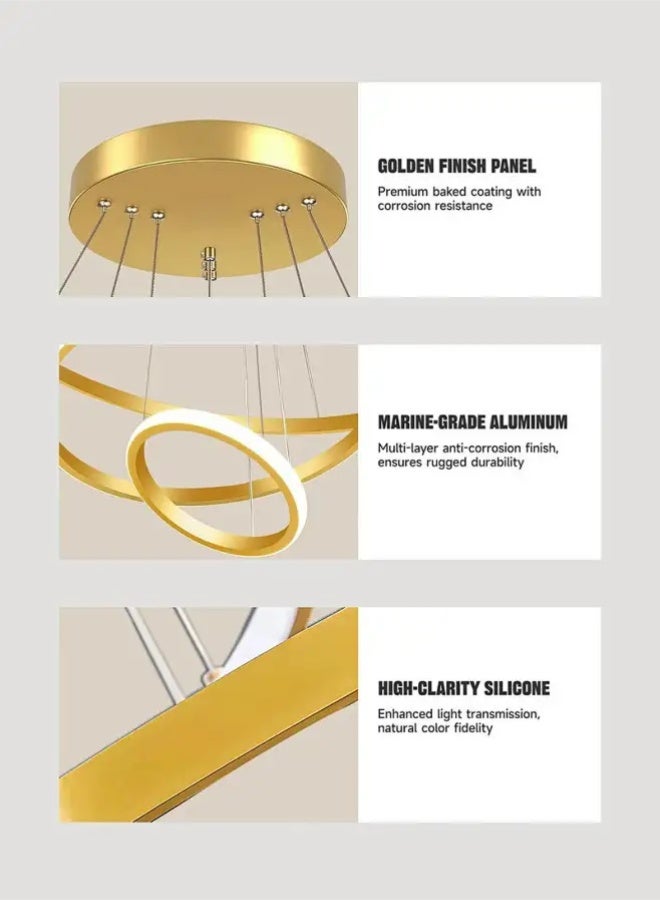 أبيكس ثريا حديثة للضوء (LED)، ثريا دائرية ثلاثية الحلقات مزوَّدة بجهاز تحكم عن بعد، وثريا مزوَّدة بثلاثة كرات مزودة بإضاءة مرسومة - Image 5