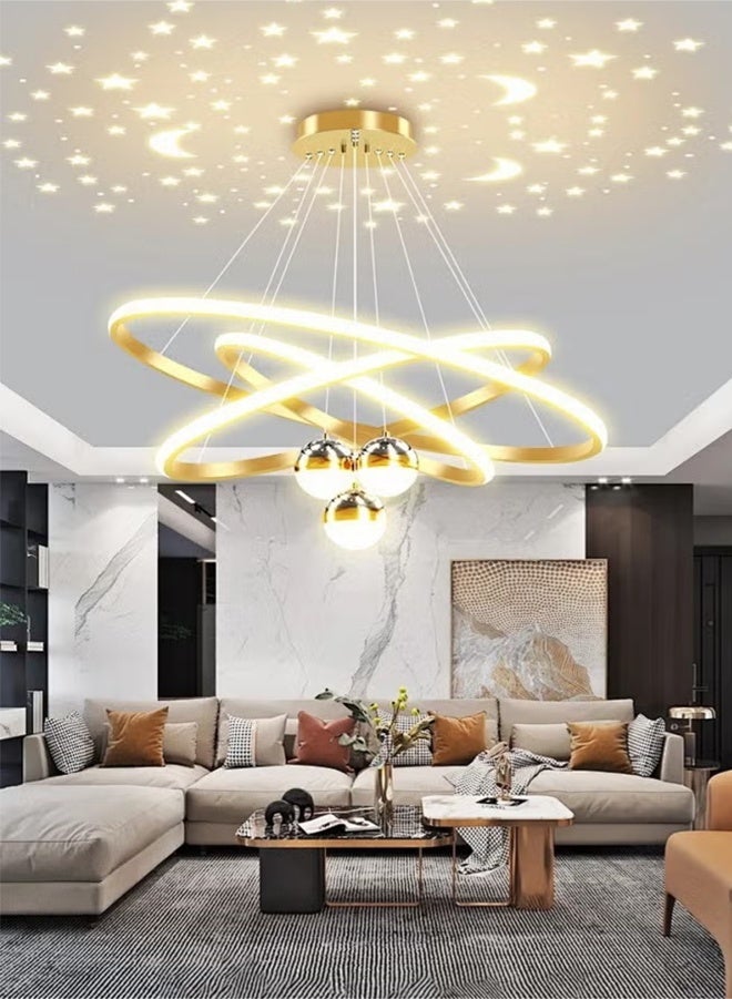 أبيكس ثريا حديثة للضوء (LED)، ثريا دائرية ثلاثية الحلقات مزوَّدة بجهاز تحكم عن بعد، وثريا مزوَّدة بثلاثة كرات مزودة بإضاءة مرسومة - Image 3