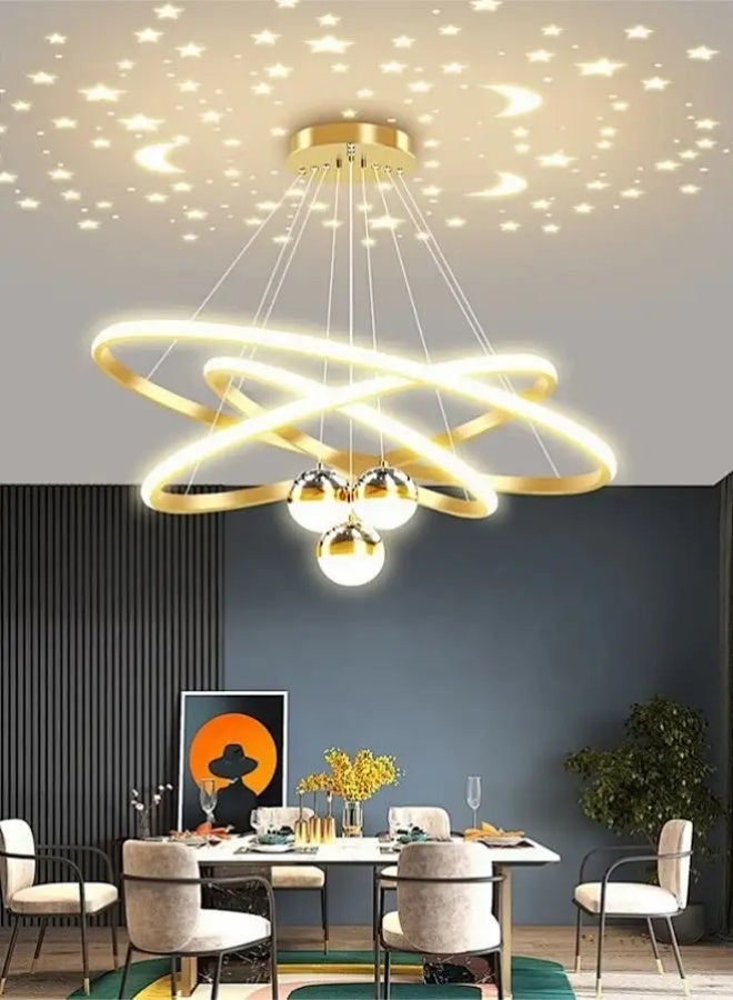 أبيكس ثريا حديثة للضوء (LED)، ثريا دائرية ثلاثية الحلقات مزوَّدة بجهاز تحكم عن بعد، وثريا مزوَّدة بثلاثة كرات مزودة بإضاءة مرسومة - Image 4