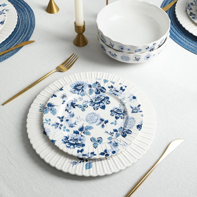 Stone Lain Fiore 4Piece Salad Plate Set New Bone China Blue - Image 3