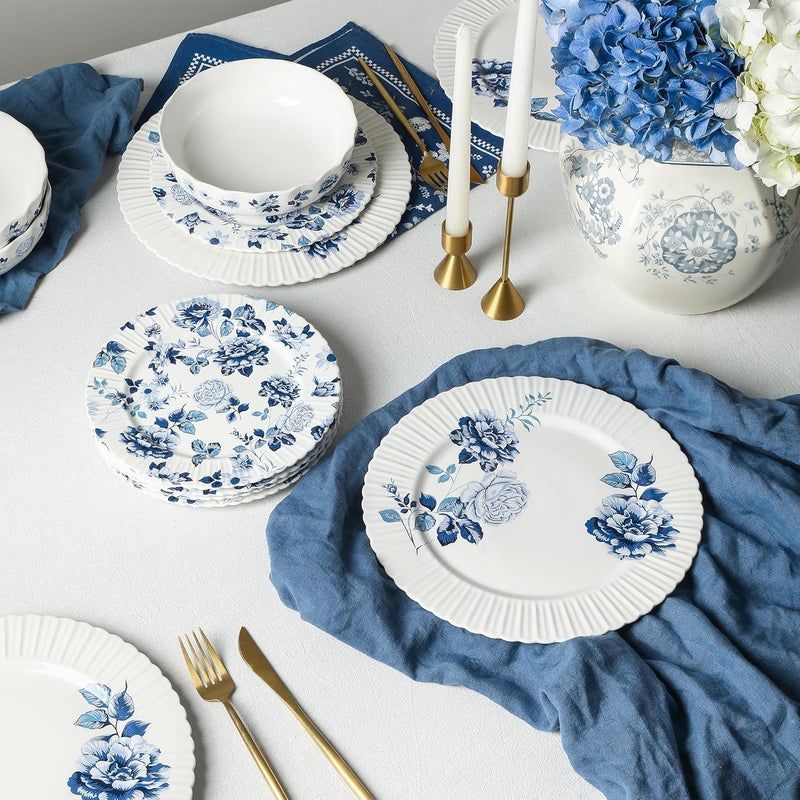 Stone Lain Fiore 4Piece Salad Plate Set New Bone China Blue - Image 5