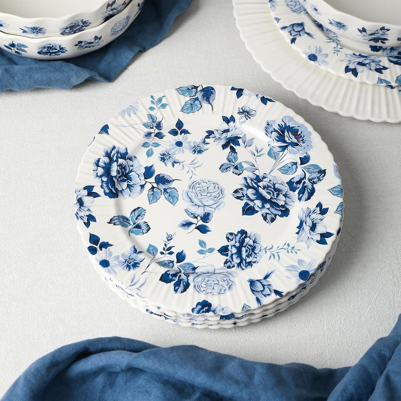 Stone Lain Fiore 4Piece Salad Plate Set New Bone China Blue - Image 2
