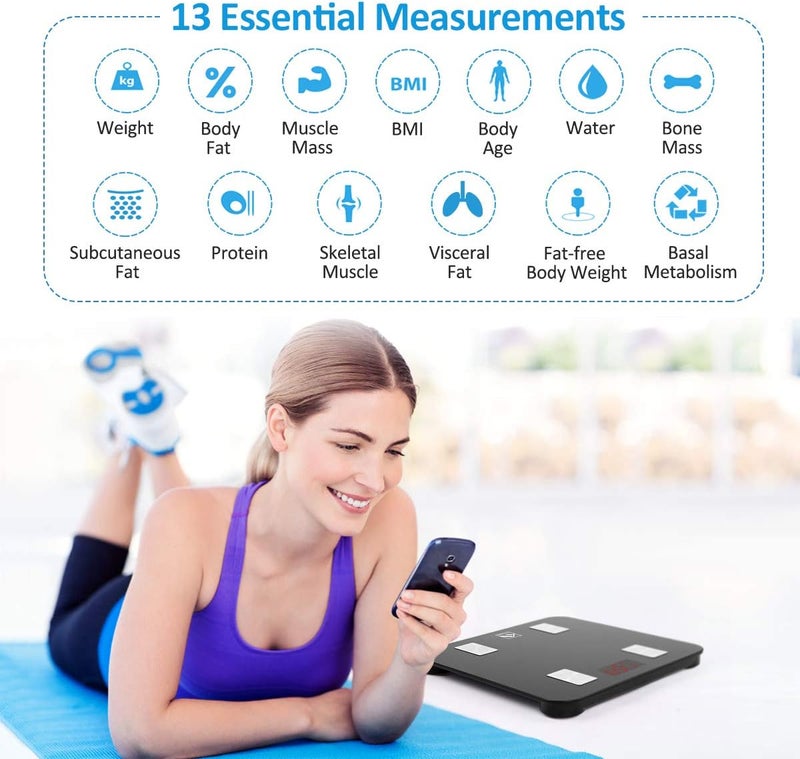 FITINDEX ميزان FITINDEX مع مؤشر كتلة الجسم ودهون الجسم وكتلة العضلات ميزان ذكي لوزن الجسم مزود بتقنية بلوتوث ومزامنة رقمية مع تطبيق معدات صحية للمستخدم - Image 3