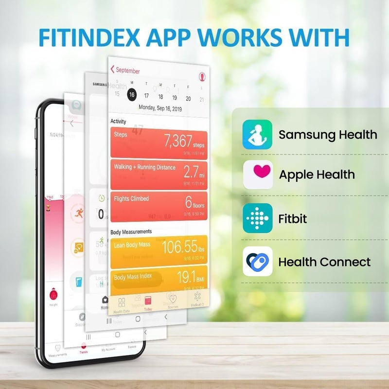 FITINDEX ميزان FITINDEX مع مؤشر كتلة الجسم ودهون الجسم وكتلة العضلات ميزان ذكي لوزن الجسم مزود بتقنية بلوتوث ومزامنة رقمية مع تطبيق معدات صحية للمستخدم - Image 5