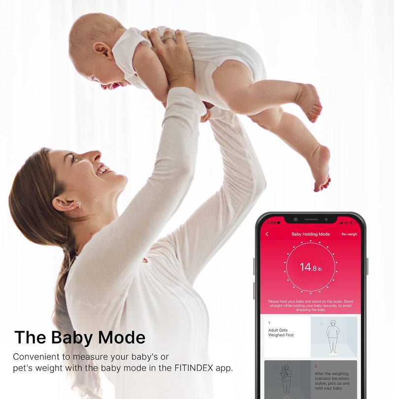 FITINDEX ميزان FITINDEX مع مؤشر كتلة الجسم ودهون الجسم وكتلة العضلات ميزان ذكي لوزن الجسم مزود بتقنية بلوتوث ومزامنة رقمية مع تطبيق معدات صحية للمستخدم - Image 2